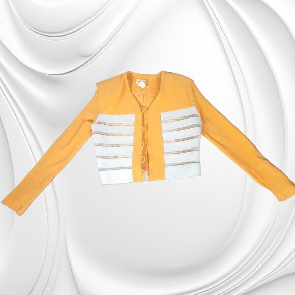 Andrea Isabella orange white leather sheer panel jumpsuit jacket set - Picture 7 of 9